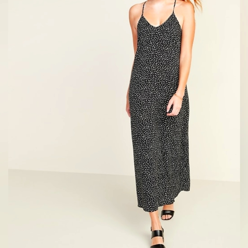 Old Navy Black Leopard VNeck Spaghetti Strap 90s Shift Dress M